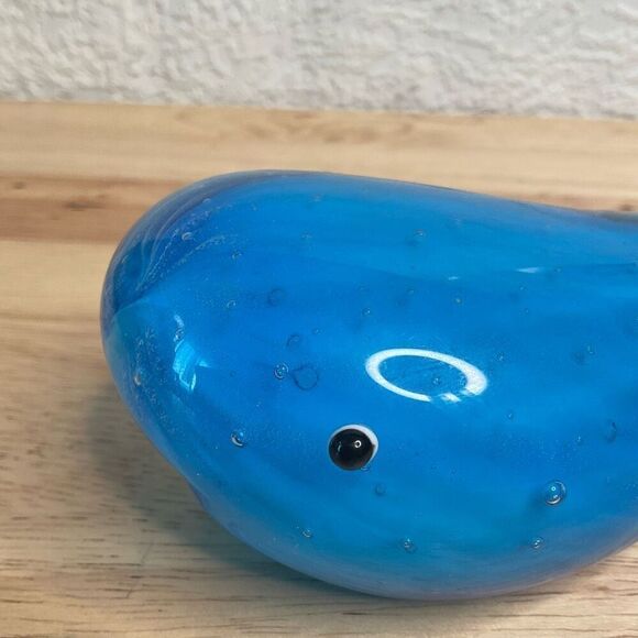Vintage Murano Style Blue Hand Blown Art Glass Paperweight Blue Whale Figurine - Picture 10 of 11